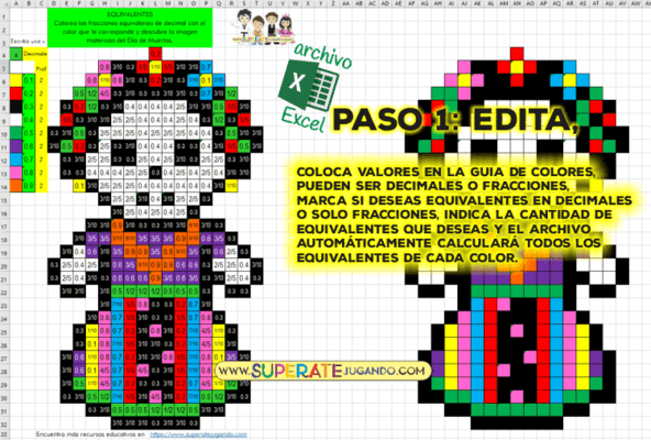 Pixel Día de Muertos 1 - Fracciones y Decimales - Catrina editar