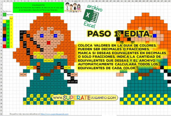 Pixel Princesas 1 - Fracciones y Decimales - Merida editar