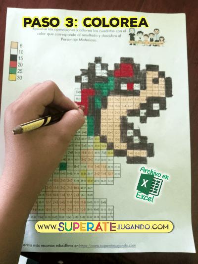 Pixel Mario Bros 1 - Sumas y Restas - Bowser colorear