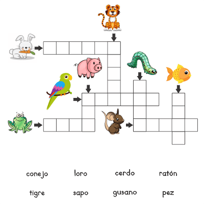 Crucigramas Animales en Inglés para Imprimir