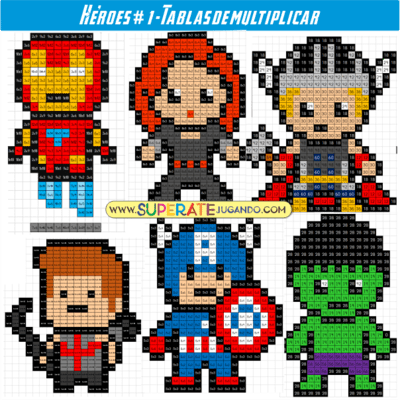 Pixel Heroes 1 - AVENGERS - Tablas de Multiplicar